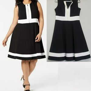 Calvin Klein Sleek Sleeveless Black & White, Fit & Flare Midi Dress size 10